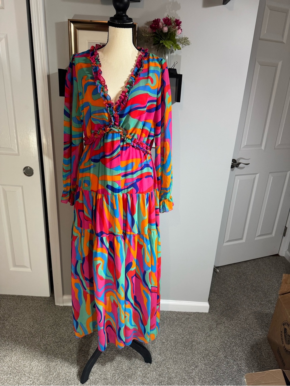 Vibrant Multi-Color Ruffle Tiered Maxi Dress